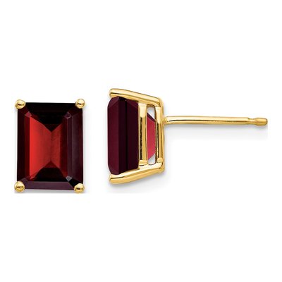 14K Yellow Gold Octagon / Emerald Garnet Emerald-Cut Stud Earrings