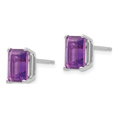 14K White Gold Octagon / Emerald Amethyst Emerald-Cut Stud Earrings – view 2