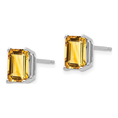 14K White Gold Octagon / Emerald Citrine Emerald-Cut Stud Earrings – view 2