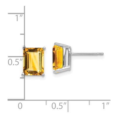 14K White Gold Octagon / Emerald Citrine Emerald-Cut Stud Earrings – view 4