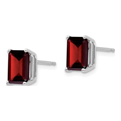 14K White Gold Octagon / Emerald Garnet Emerald-Cut Stud Earrings – view 3