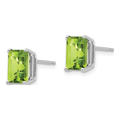 14K White Gold Octagon / Emerald Peridot Emerald-Cut Stud Earrings – view 2