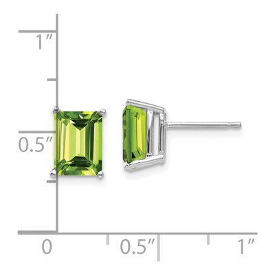14K White Gold Octagon / Emerald Peridot Emerald-Cut Stud Earrings – view 4