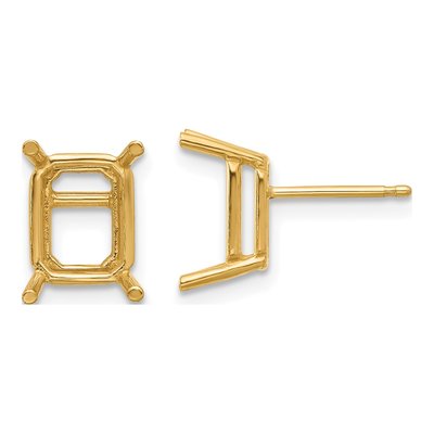 14K Yellow Gold Emerald-Cut Earring Mounting