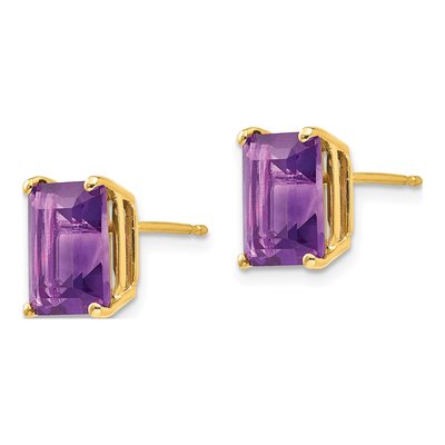 14K Yellow Gold Octagon / Emerald Amethyst Emerald-Cut Stud Earrings – view 3