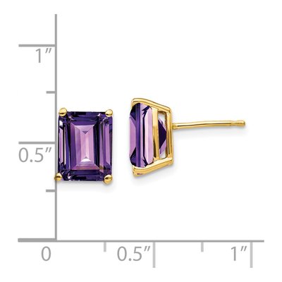 14K Yellow Gold Octagon / Emerald Amethyst Emerald-Cut Stud Earrings – view 5