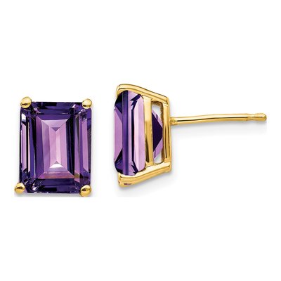 14K Yellow Gold Octagon / Emerald Amethyst Emerald-Cut Stud Earrings