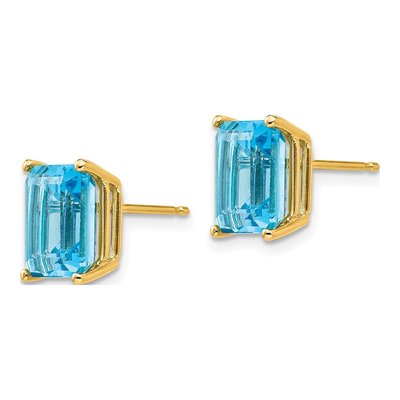 14K Yellow Gold Octagon / Emerald Swiss Blue Topaz Emerald-Cut Stud Earrings – view 2