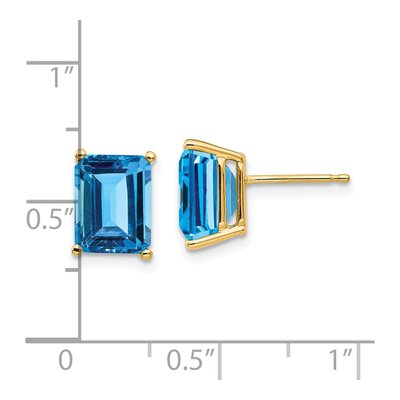 14K Yellow Gold Octagon / Emerald Swiss Blue Topaz Emerald-Cut Stud Earrings – view 4