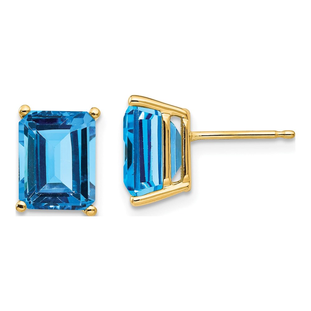 14k Yellow Gold Emerald-Cut Blue Topaz Earrings