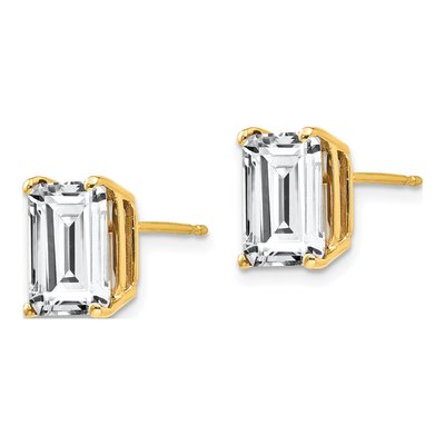 14K Yellow Gold Octagon / Emerald CZ Emerald-Cut Stud Earrings – view 2