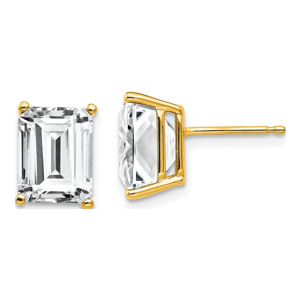14K Yellow Gold Octagon / Emerald CZ Emerald-Cut Stud Earrings