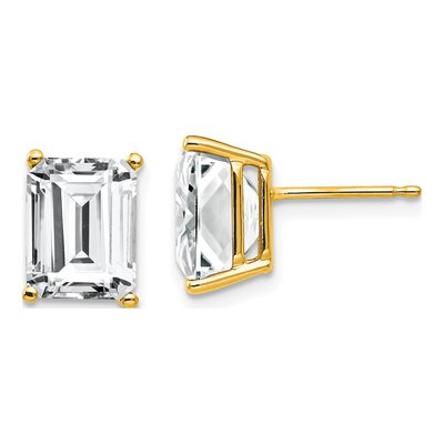 14K Yellow Gold Octagon / Emerald CZ Emerald-Cut Stud Earrings