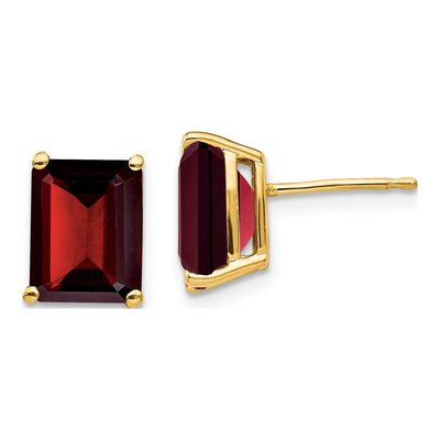 14K Yellow Gold Octagon / Emerald Garnet Emerald-Cut Stud Earrings
