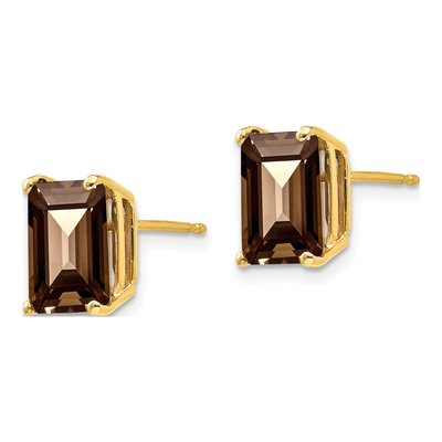14K Yellow Gold Octagon / Emerald Smoky Quartz Emerald-Cut Stud Earrings – view 4