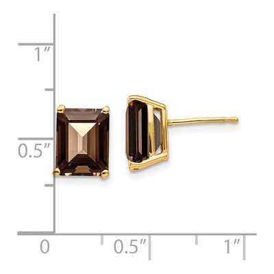 14K Yellow Gold Octagon / Emerald Smoky Quartz Emerald-Cut Stud Earrings – view 6