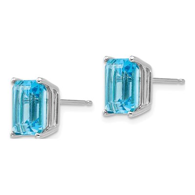14K White Gold Emerald-Cut Blue Topaz Earring Mounting – view 3