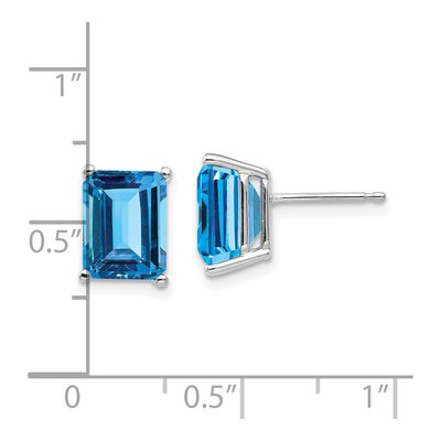 14K White Gold Emerald-Cut Blue Topaz Earring Mounting – view 4