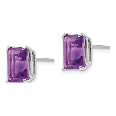 14K White Gold Octagon / Emerald Amethyst Emerald-Cut Stud Earrings – view 2