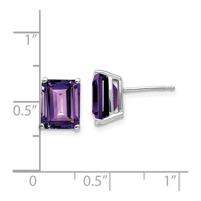 14K White Gold Octagon / Emerald Amethyst Emerald-Cut Stud Earrings – view 4