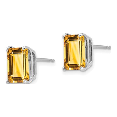 14K White Gold Octagon / Emerald Citrine Emerald-Cut Stud Earrings – view 2