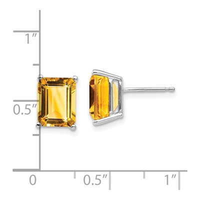 14K White Gold Octagon / Emerald Citrine Emerald-Cut Stud Earrings – view 4