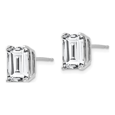 14K White Gold Octagon / Emerald CZ Emerald-Cut Stud Earrings – view 2