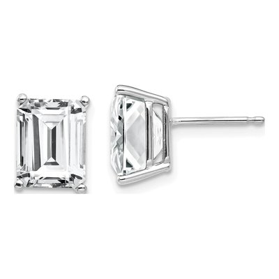 14K White Gold Octagon / Emerald CZ Emerald-Cut Stud Earrings