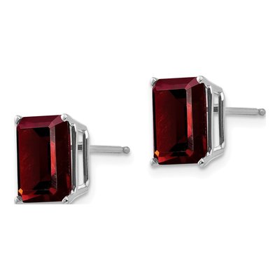 14K White Gold Octagon / Emerald Garnet Emerald-Cut Stud Earrings – view 3