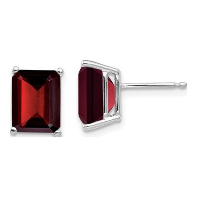 14K White Gold Octagon / Emerald Garnet Emerald-Cut Stud Earrings