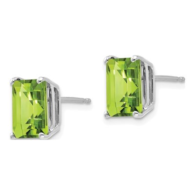 14K White Gold Octagon / Emerald Peridot Emerald-Cut Stud Earrings – view 3