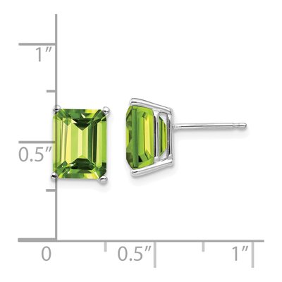 14K White Gold Octagon / Emerald Peridot Emerald-Cut Stud Earrings – view 5