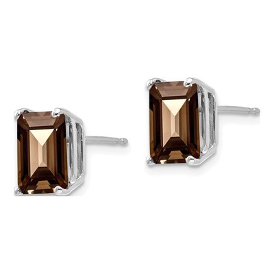 14K White Gold Octagon / Emerald Smoky Quartz Emerald-Cut Stud Earrings – view 3