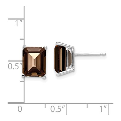 14K White Gold Octagon / Emerald Smoky Quartz Emerald-Cut Stud Earrings – view 5