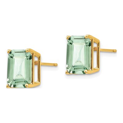 14K Yellow Gold Octagon / Emerald Green Quartz Emerald-Cut Stud Earrings – view 2