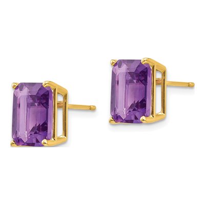 14K Yellow Gold Octagon / Emerald Amethyst Emerald-Cut Stud Earrings – view 3