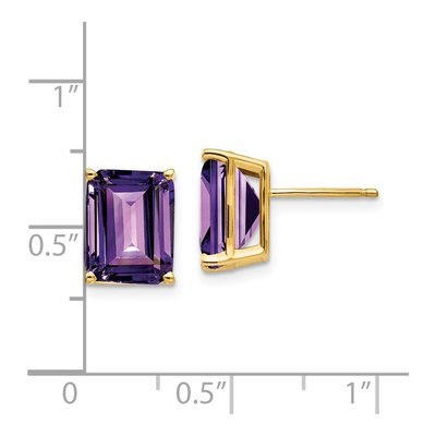 14K Yellow Gold Octagon / Emerald Amethyst Emerald-Cut Stud Earrings – view 5