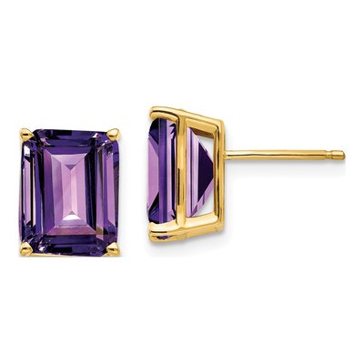 14K Yellow Gold Octagon / Emerald Amethyst Emerald-Cut Stud Earrings
