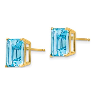 14K Yellow Gold Octagon / Emerald Swiss Blue Topaz Emerald-Cut Stud Earrings – view 3