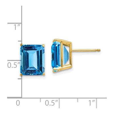 14K Yellow Gold Octagon / Emerald Swiss Blue Topaz Emerald-Cut Stud Earrings – view 5