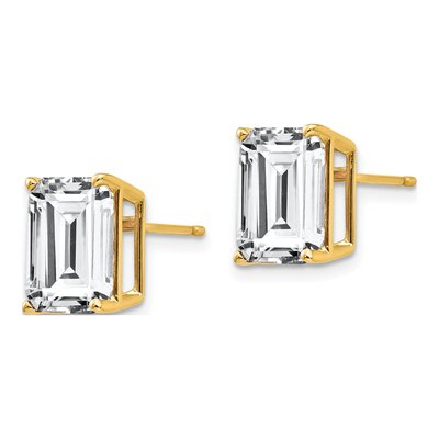 14K Yellow Gold Octagon / Emerald CZ Emerald-Cut Stud Earrings – view 2