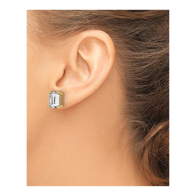 14K Yellow Gold Octagon / Emerald CZ Emerald-Cut Stud Earrings – view 3