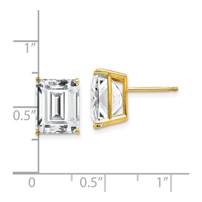 14K Yellow Gold Octagon / Emerald CZ Emerald-Cut Stud Earrings – view 4