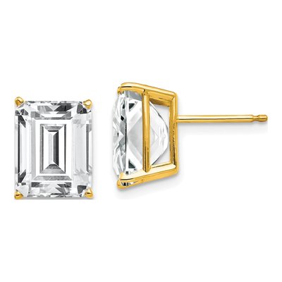 14K Yellow Gold Octagon / Emerald CZ Emerald-Cut Stud Earrings