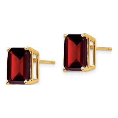 14K Yellow Gold Octagon / Emerald Garnet Emerald-Cut Stud Earrings – view 2