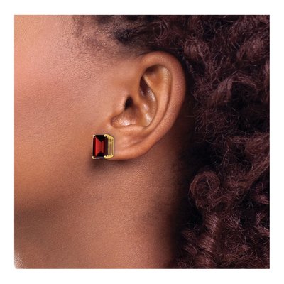 14K Yellow Gold Octagon / Emerald Garnet Emerald-Cut Stud Earrings – view 3