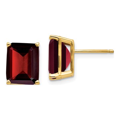 14K Yellow Gold Octagon / Emerald Garnet Emerald-Cut Stud Earrings