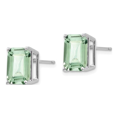 14K White Gold Octagon / Emerald Green Quartz Emerald-Cut Stud Earrings – view 2