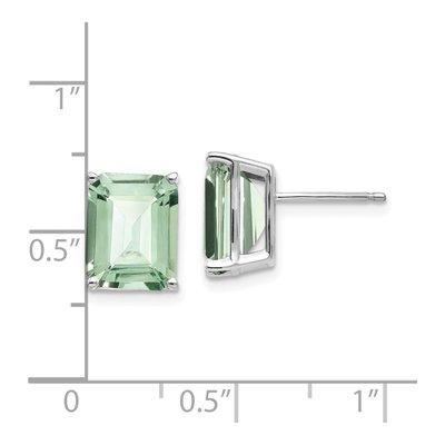 14K White Gold Octagon / Emerald Green Quartz Emerald-Cut Stud Earrings – view 4