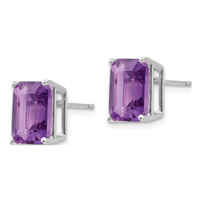14K White Gold Octagon / Emerald Amethyst Emerald-Cut Stud Earrings – view 2